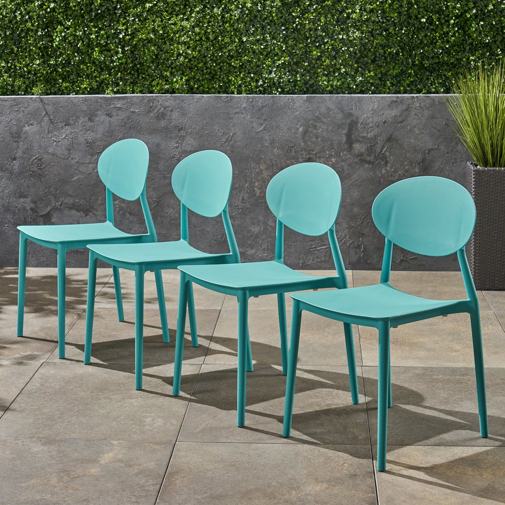 Teal Plastic Stacking Dining Chairs Set of 4 D628230