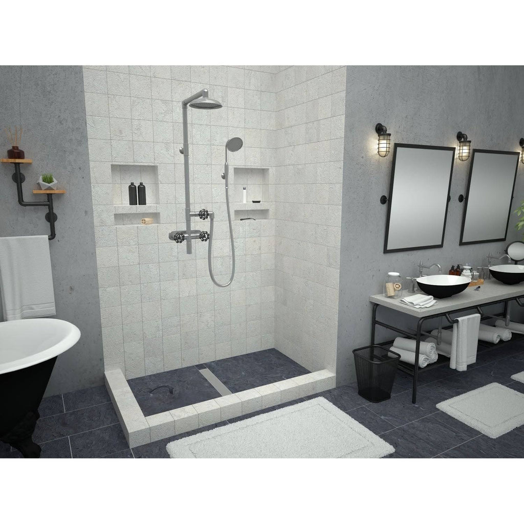Double Curb Shower Pan with Center Trench Drain R9812