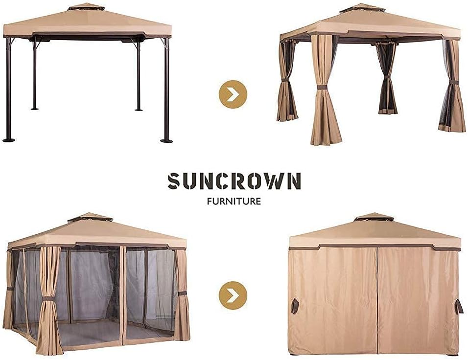 Beige 10 x 10 FT Outdoor Patio Gazebo with Mosquito Netting P555