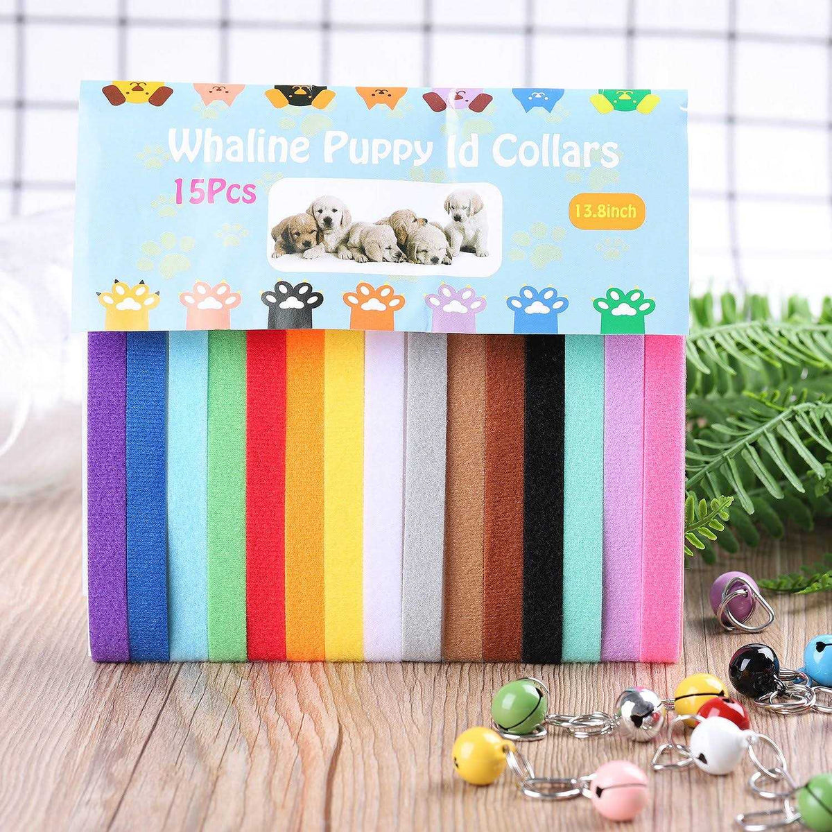 15 Pc Double Sided Plush Puppy Id Collars with Bells J19523