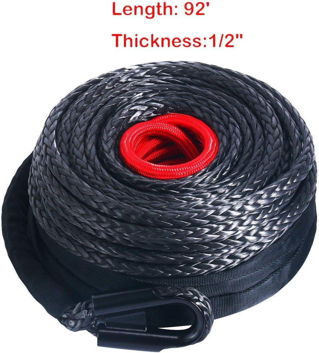 Black Synthetic Winch Rope Cable with Protective Sleeve, 22000lbs, Pack of 2 C3588