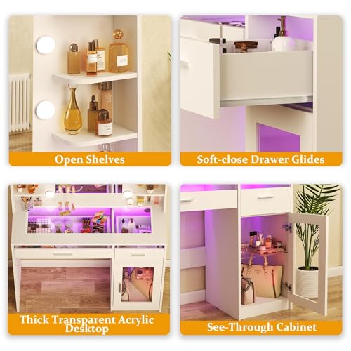 White Vanity Desk with Mirror and Lights J6379
