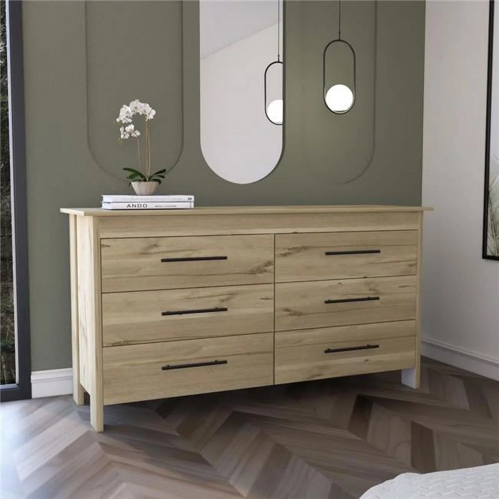 Light Oak White 6 Drawer Double Dresser I457