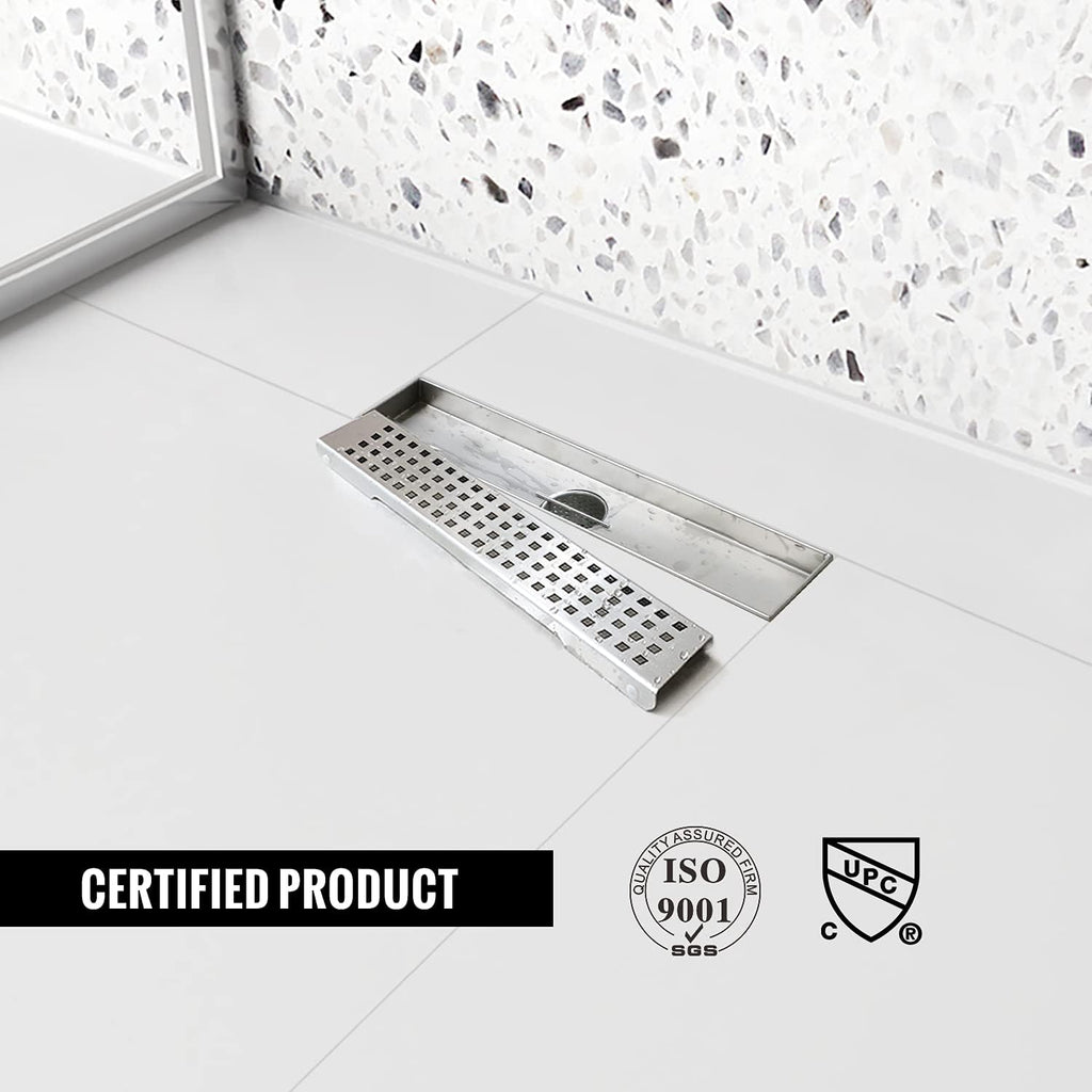 Brushed 304 Stainless Steel 12 inch Linear Shower Drain with Removable Grid Panel Z710979