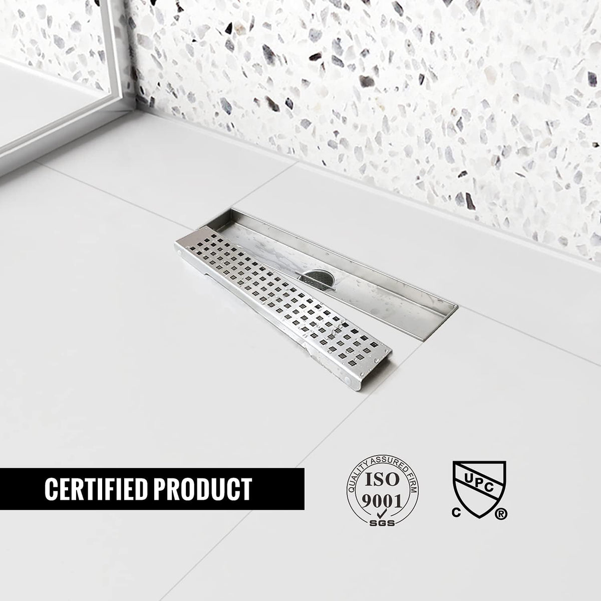 Brushed 304 Stainless Steel 12 inch Linear Shower Drain with Removable Grid Panel Z710979
