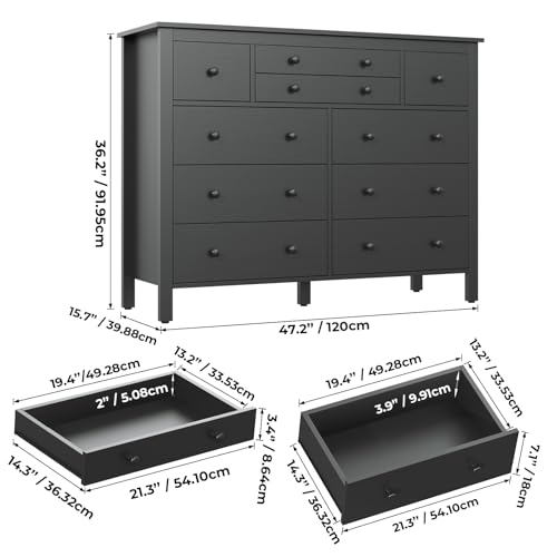 Black 10 Drawer Wood Dresser L12254