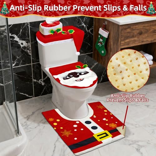 Black 4 Pcs Christmas Toilet Seat Cover Set W55798