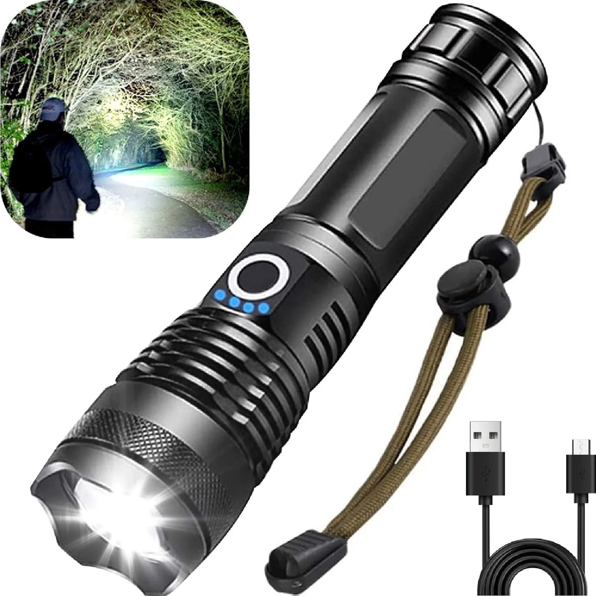 100000 High Lumens Usb Rechargeable Waterproof Flashlight W424176