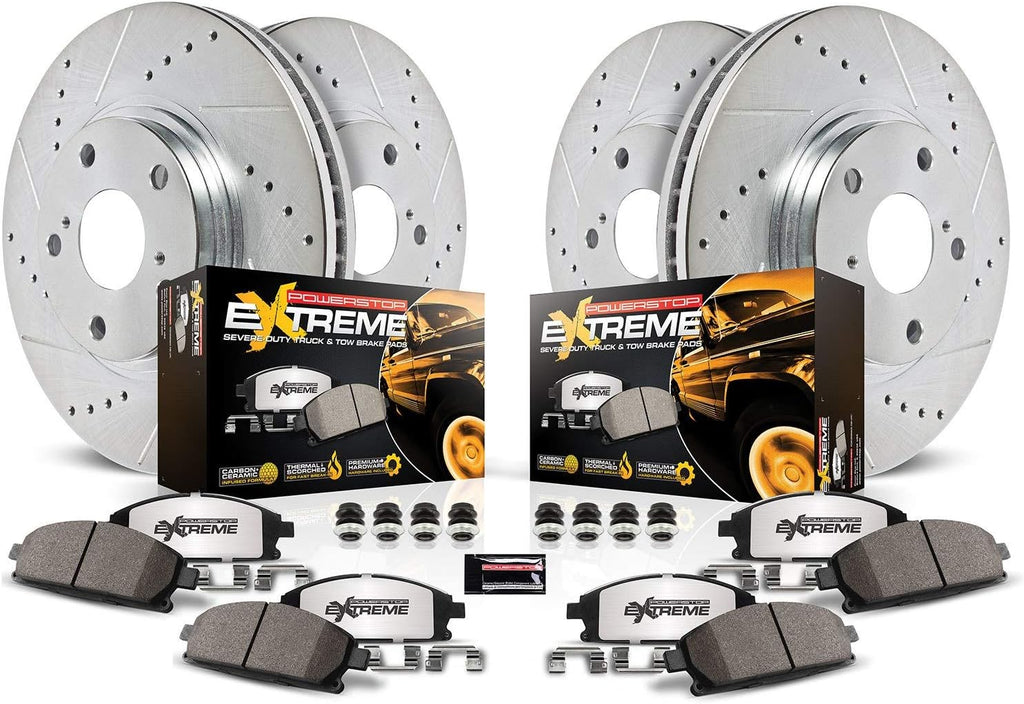 Carbon Fiber Ceramic Brake Pads and Drilled Slotted Brake Rotors N4565