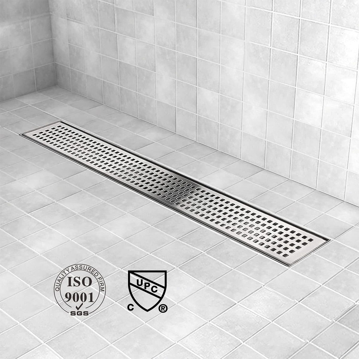 Brushed 304 Stainless Steel 12 inch Linear Shower Drain with Removable Grid Panel Z710979