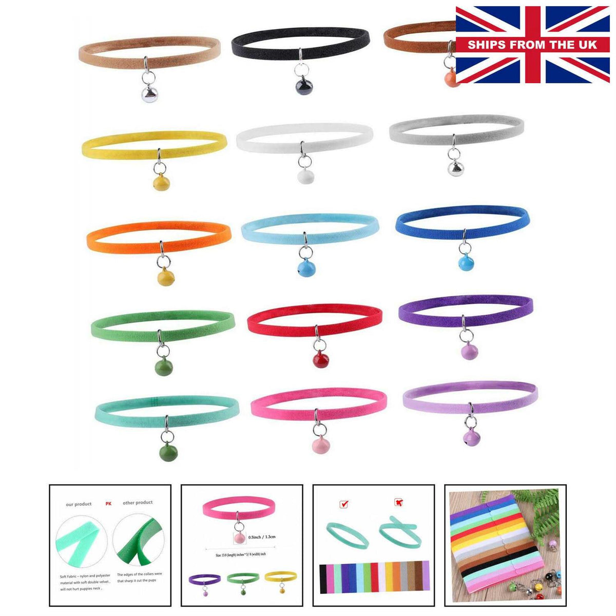 15 Pc Double Sided Plush Puppy Id Collars with Bells J19523