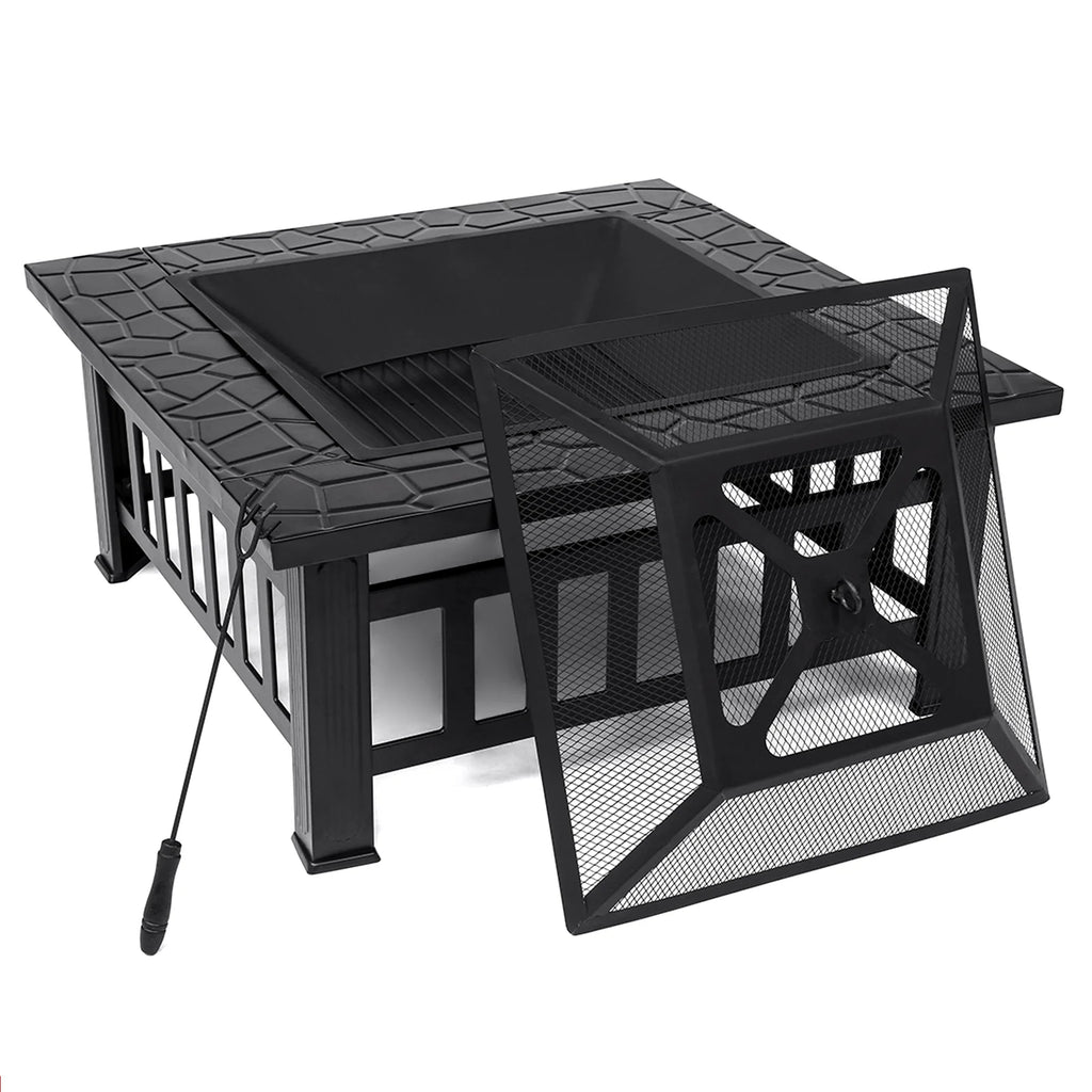 32 inch Square Metal Fire Pit Table with Cover T831383