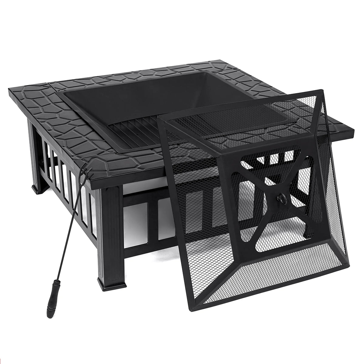 32 inch Square Metal Fire Pit Table with Cover T831383