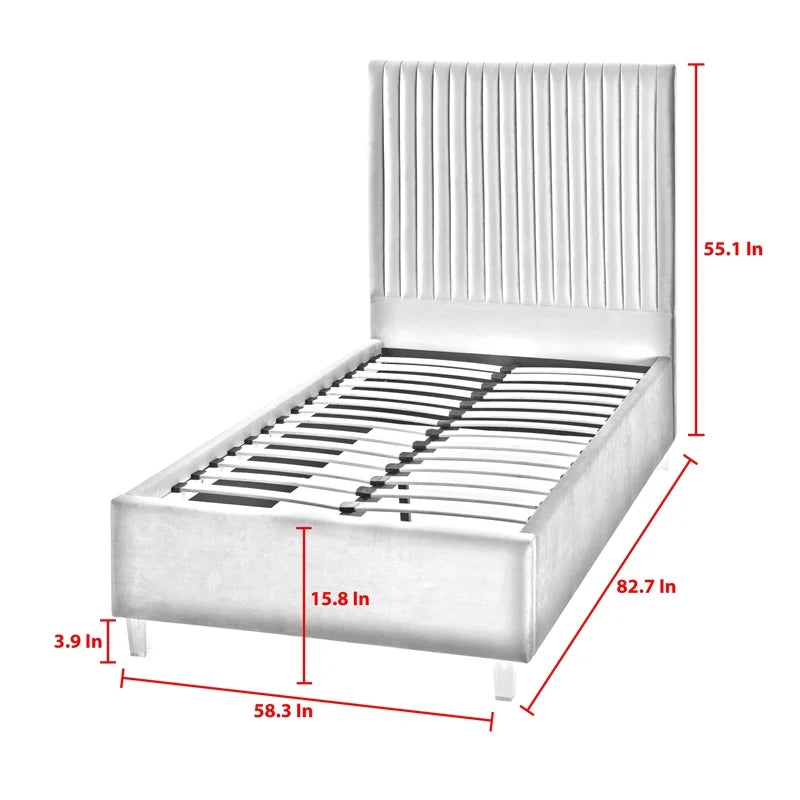 Velvet Full Platform Bed Slate Blue E6745