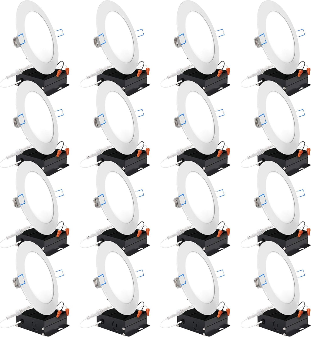 16 Pack 4 Inch Ultra Thin LED Recessed Ceiling Lights, 3000K Warm White, Dimmable 10W, 650 LM, Smooth Trim Damp Rated N78713