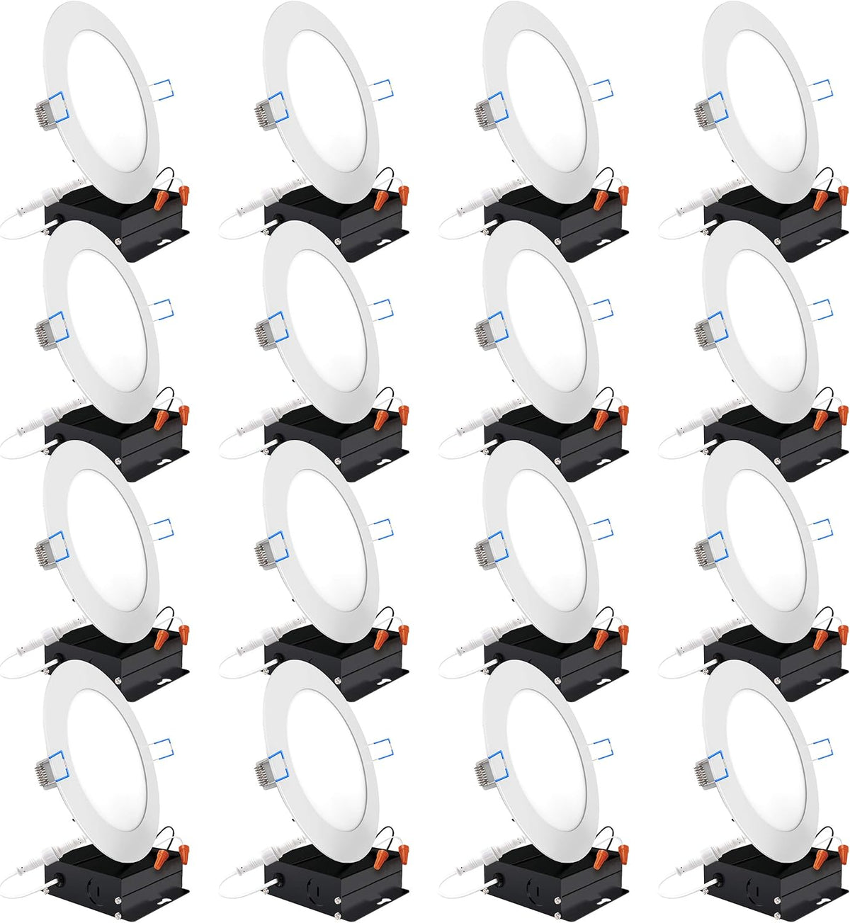 16 Pack 4 Inch Ultra Thin LED Recessed Ceiling Lights, 3000K Warm White, Dimmable 10W, 650 LM, Smooth Trim Damp Rated N78713