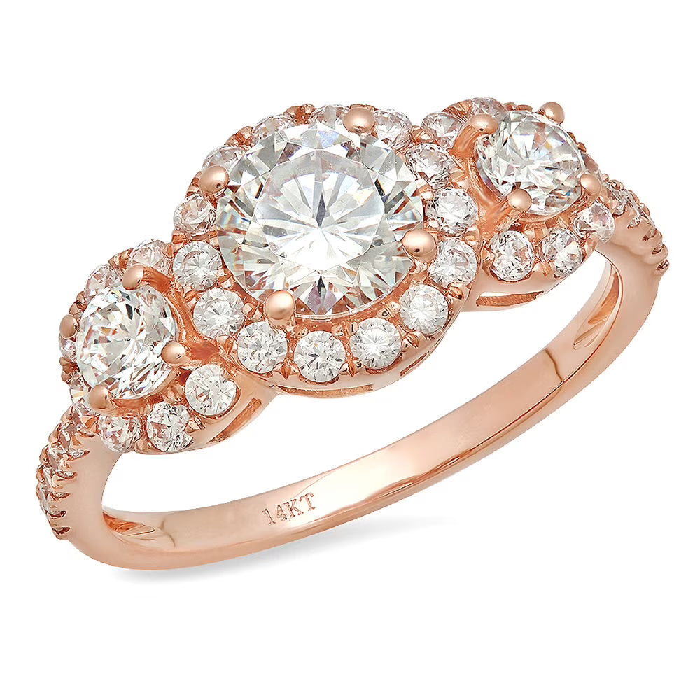 18K Rose Gold Three-Stone Diamond Engagement Ring size 3.5 T160