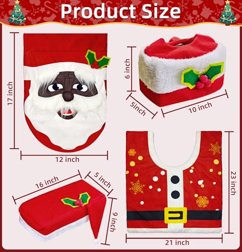 Black 4 Pcs Christmas Toilet Seat Cover Set W55798