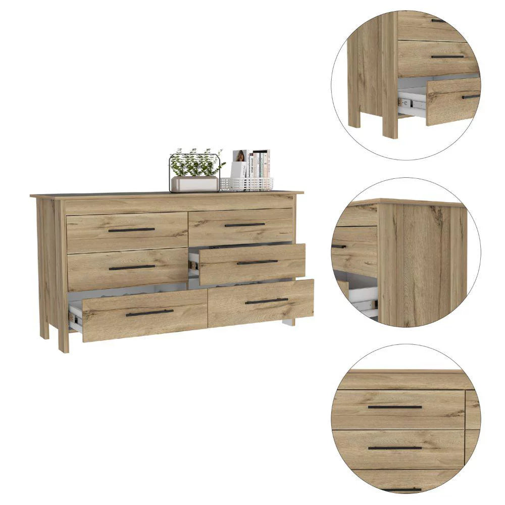 Light Oak White 6 Drawer Double Dresser I457