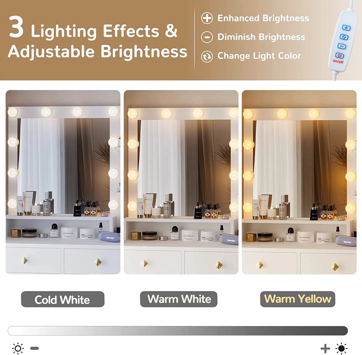 White Makeup Vanity with Lights and 5 Drawers F23083