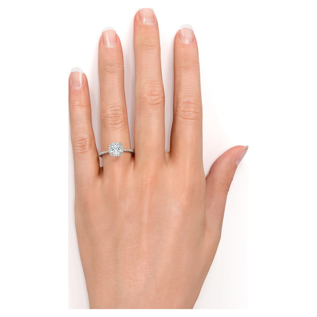 18k Rose Gold Over Silver Cushion Cut Moissanite Halo Engagement Ring Z79779