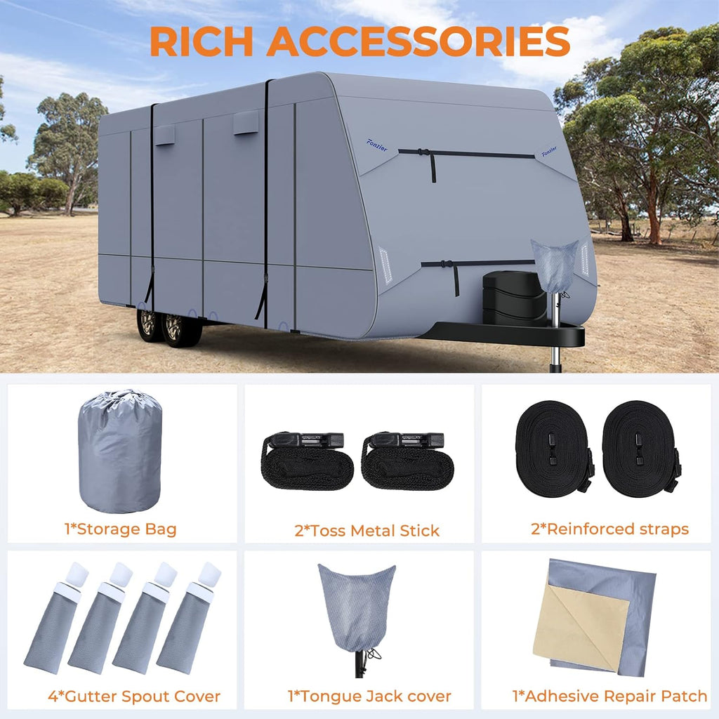 Waterproof Travel Trailer RV Cover with 4 Gutter Spout Covers B873