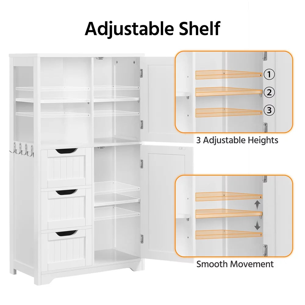 White 3 Drawer Wooden Bathroom Storage Cabinet U384124