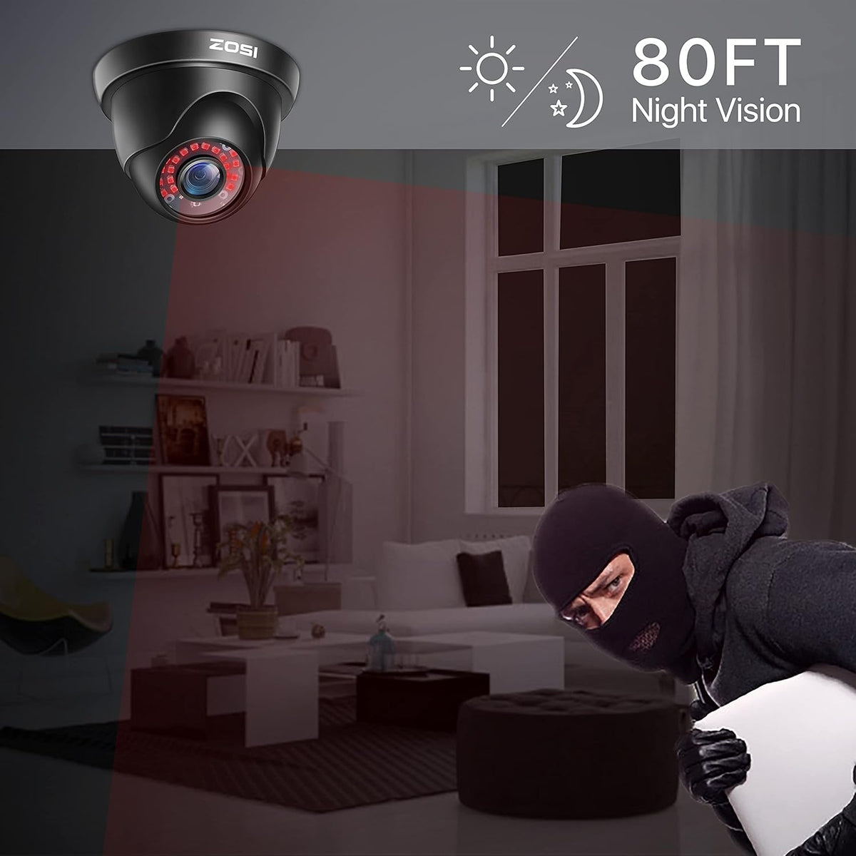 4 Pack 2MP 1080p HD-TVI Black Dome Security Camera with 80ft Night Vision U507111