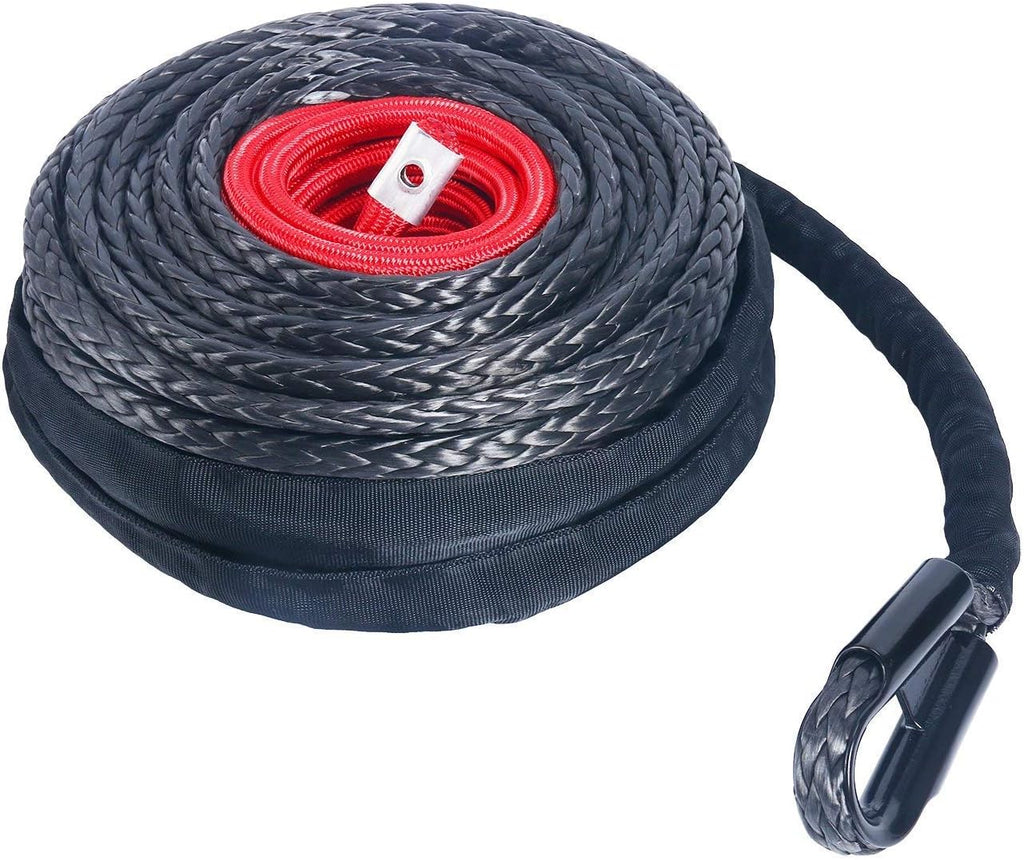 Black Synthetic Winch Rope Cable with Protective Sleeve, 22000lbs, Pack of 2 C3588