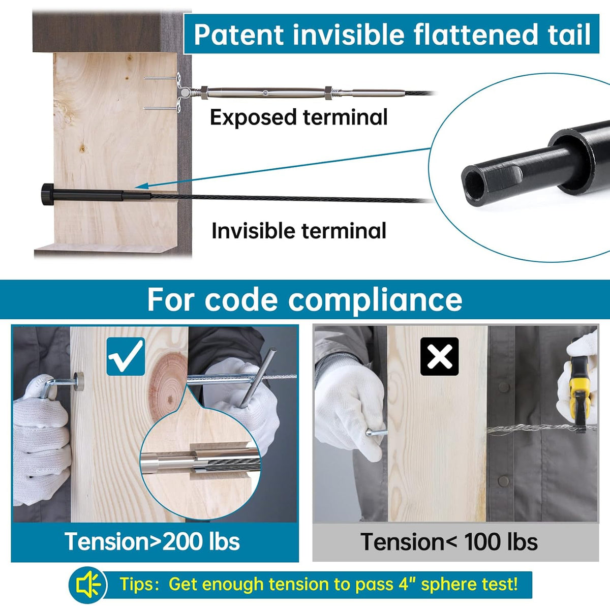 Black Invisible Cable Railing Kit 1/8 T316 Stainless Steel C6790