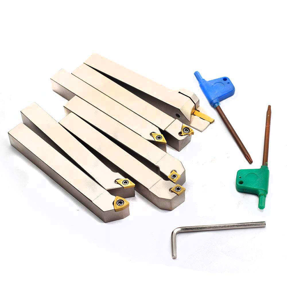 1/2 Shank 7 Pieces Set Indexable Lathe Turning Tool Holder, Nickel Plated Metal Cutting Tools, Pack of 2 O9577