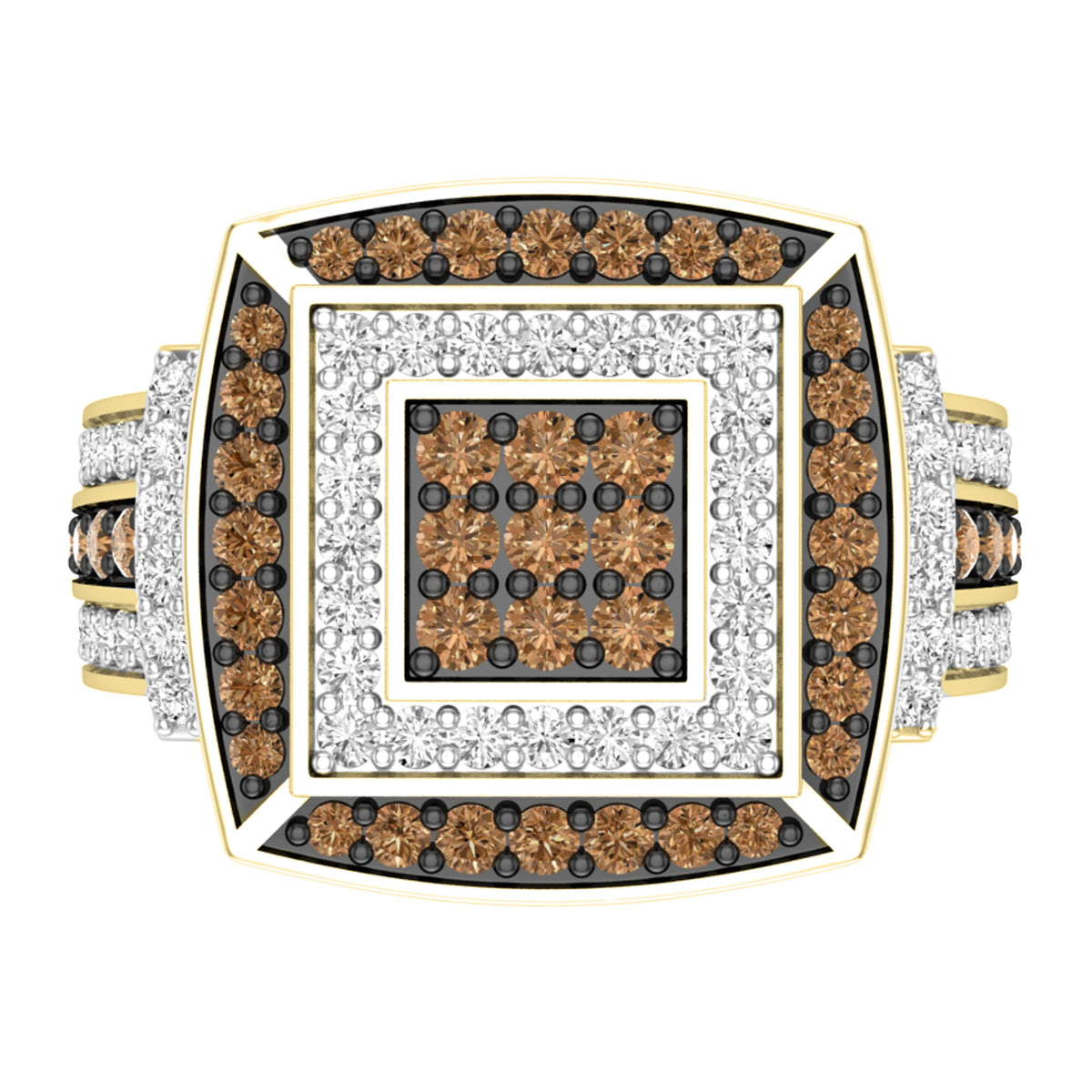 1.00 Carat Round Champagne & White Diamond Bridal Ring in 10K Yellow Gold, Size 5 N911789