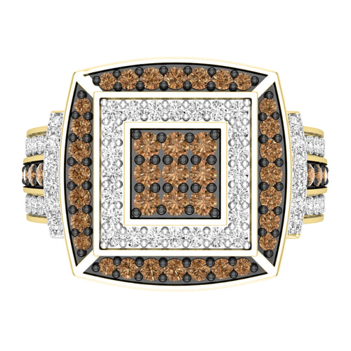 1.00 Carat Round Champagne & White Diamond Bridal Ring in 10K Yellow Gold, Size 5 N911789