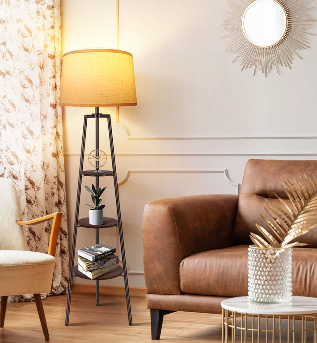 Black Tripod Floor Lamp with Shelves O78510