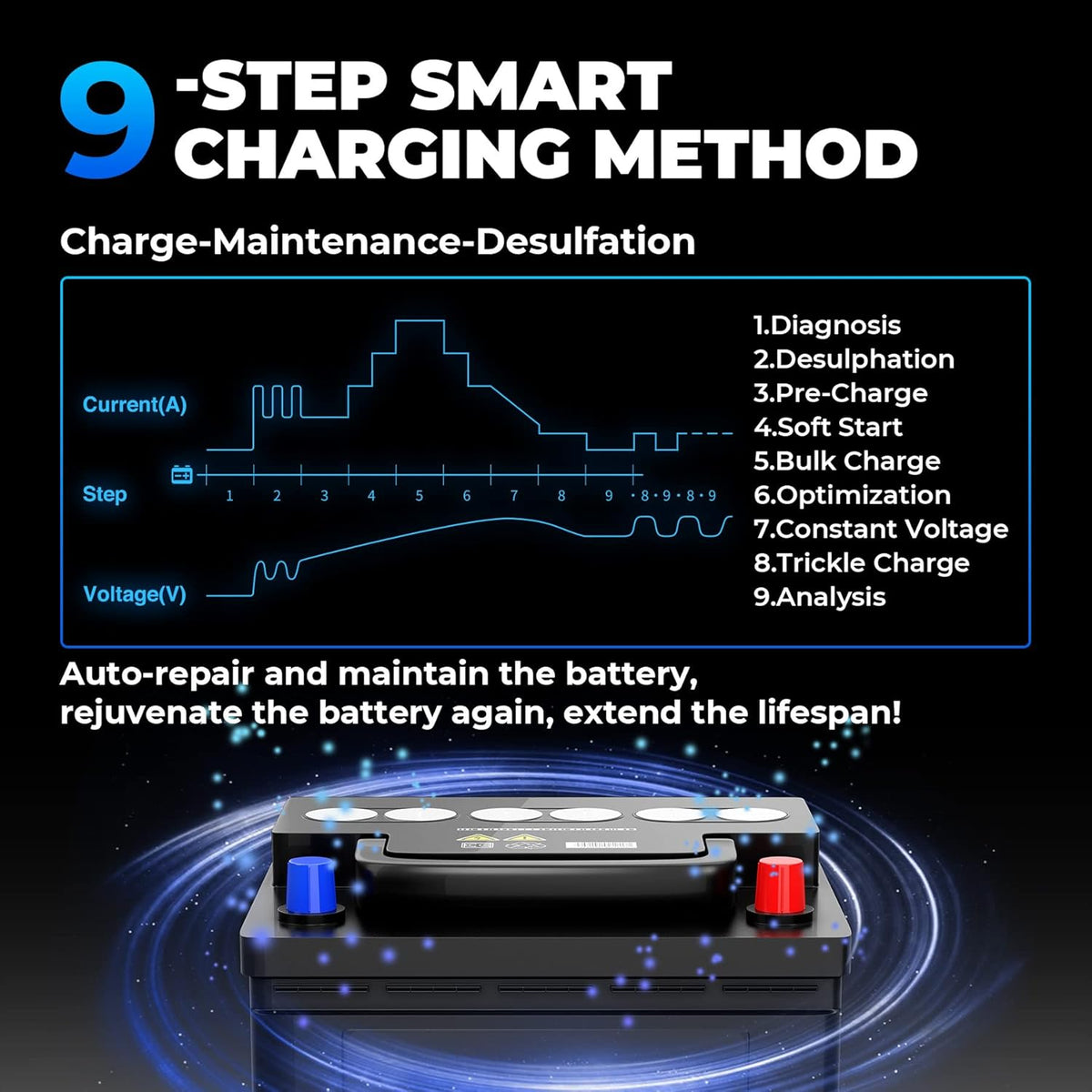 4A/1A 6V/12V Smart Battery Maintainer Desulfator for Lead-Acid/Lithium ion Batteries, Pack of 2 J619