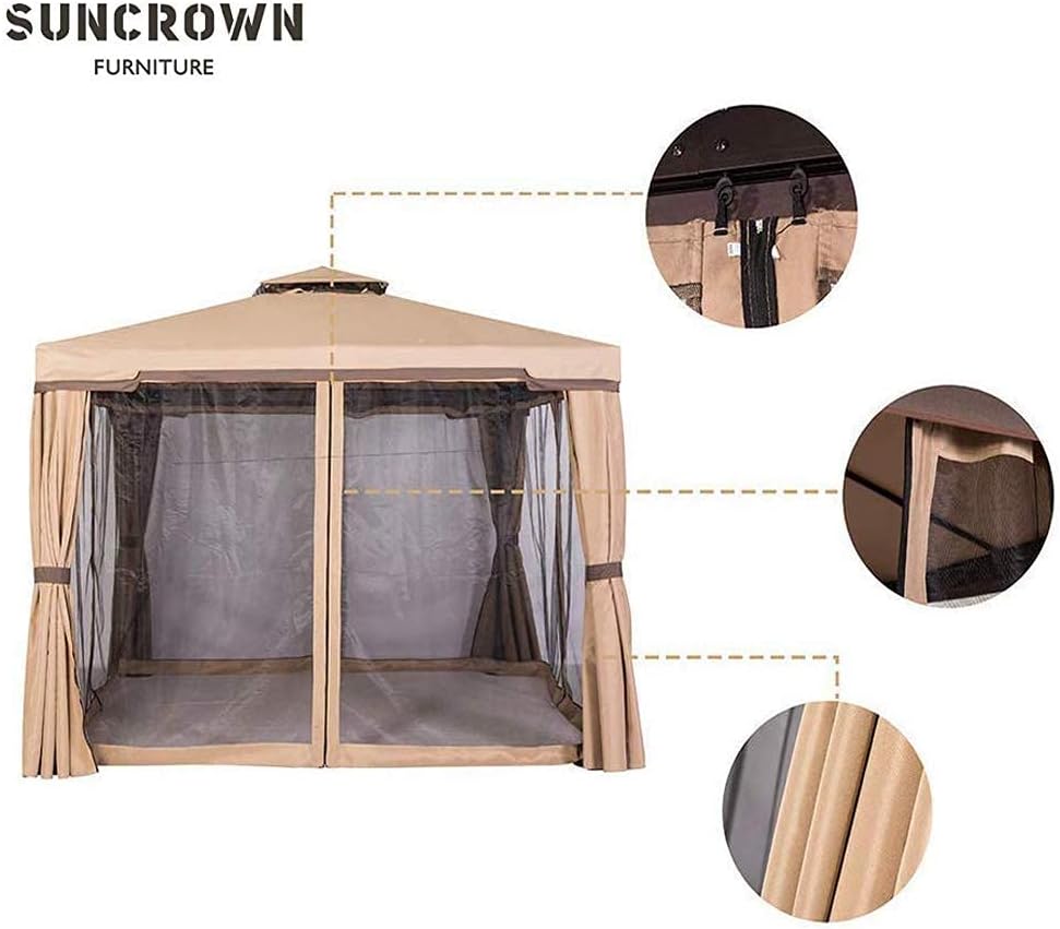 Beige 10 x 10 FT Outdoor Patio Gazebo with Mosquito Netting P555