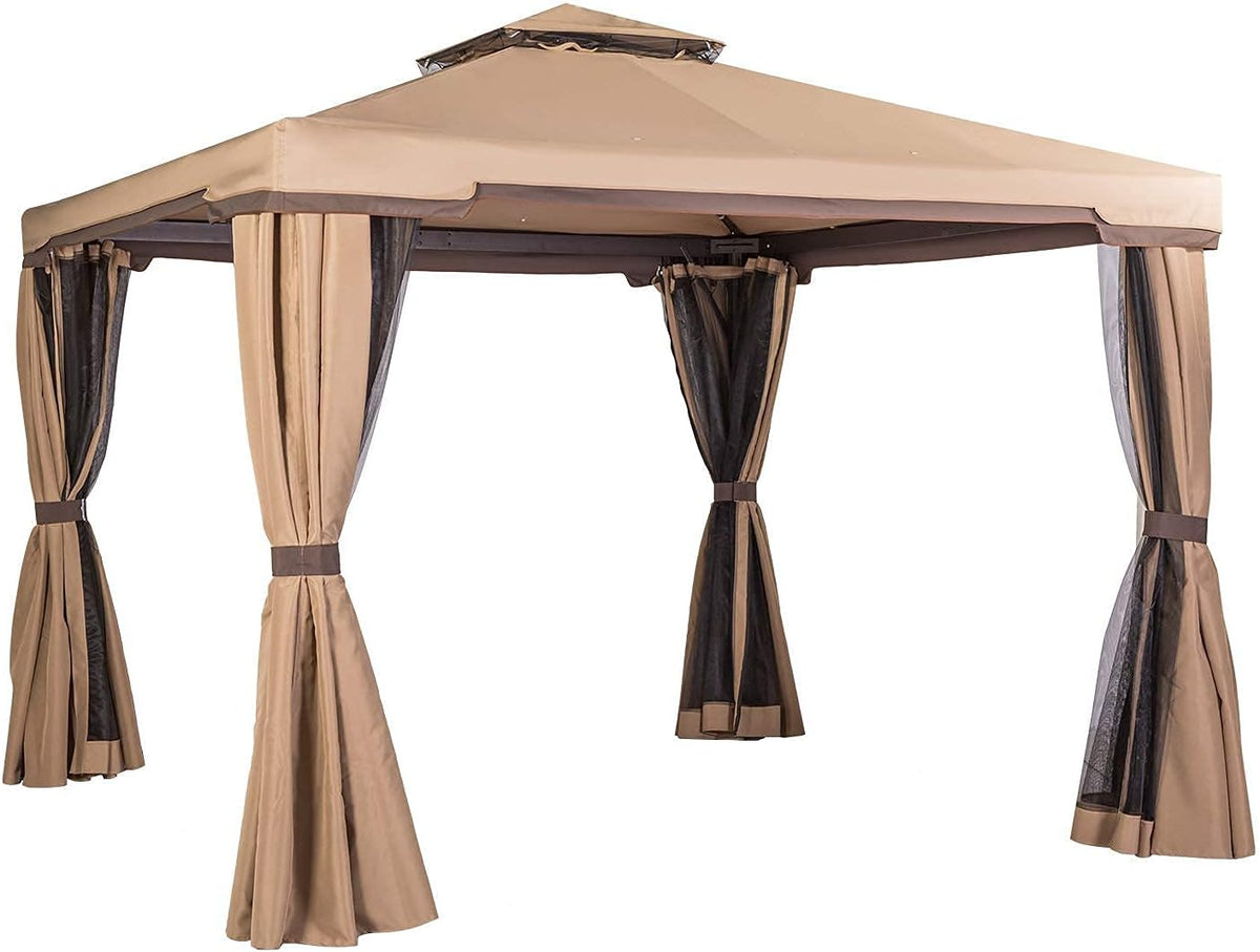 Beige 10 x 10 FT Outdoor Patio Gazebo with Mosquito Netting P555