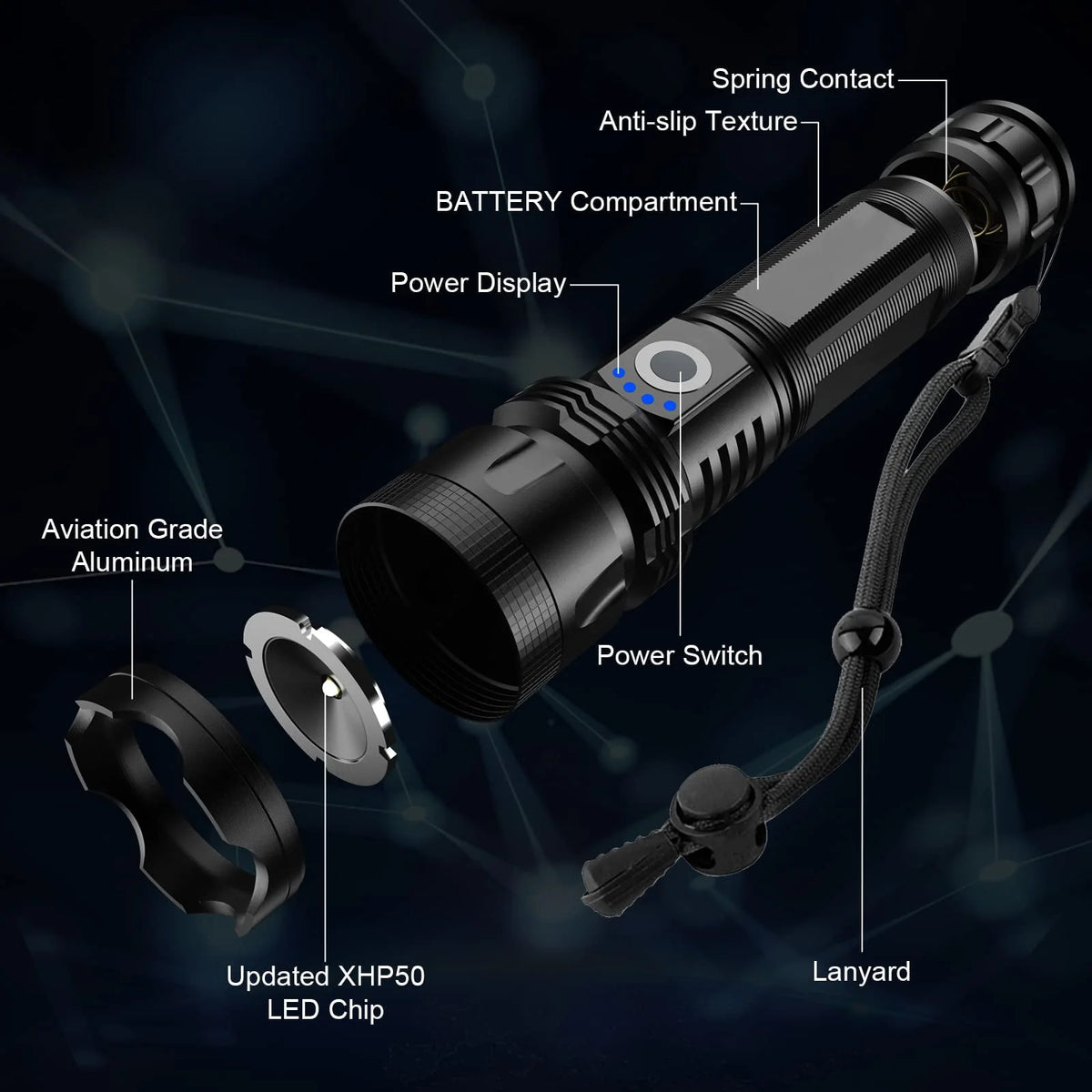 100000 High Lumens Usb Rechargeable Waterproof Flashlight W424176