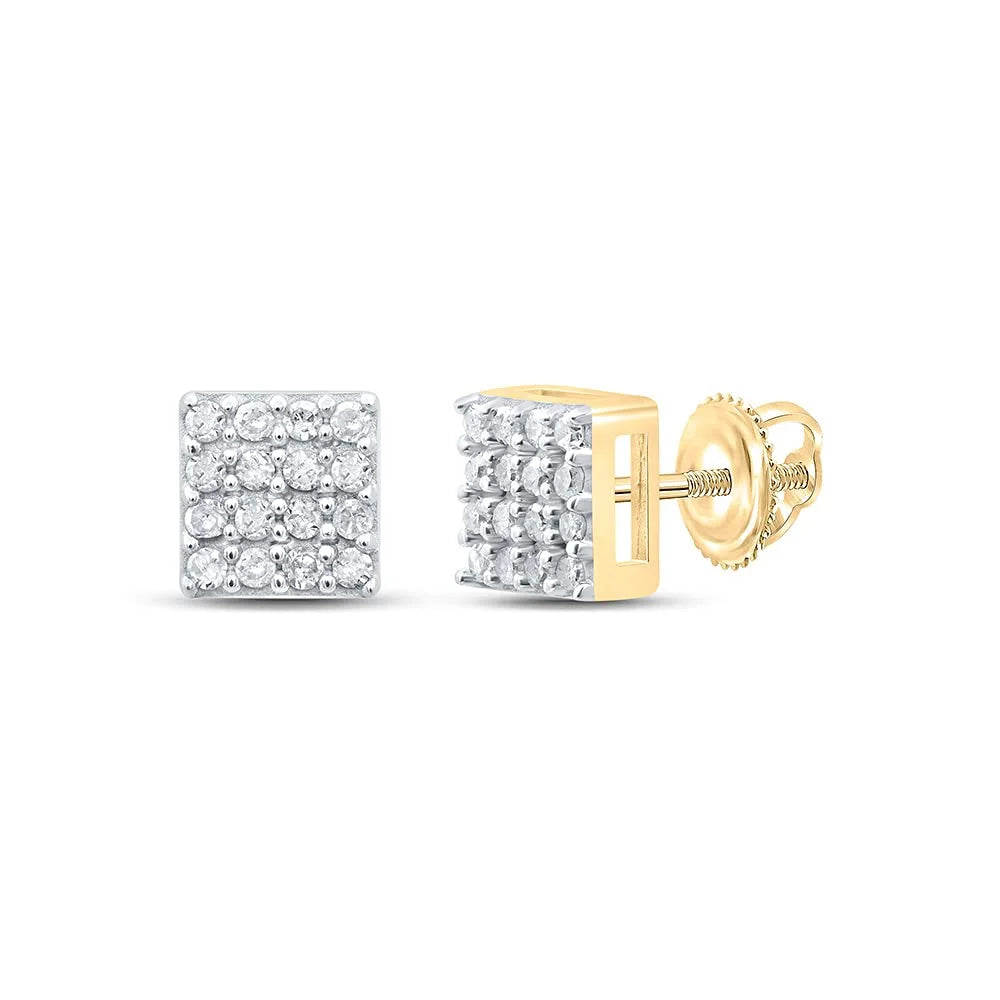Yellow-tone Sterling Silver Round Diamond Square Earrings R860683