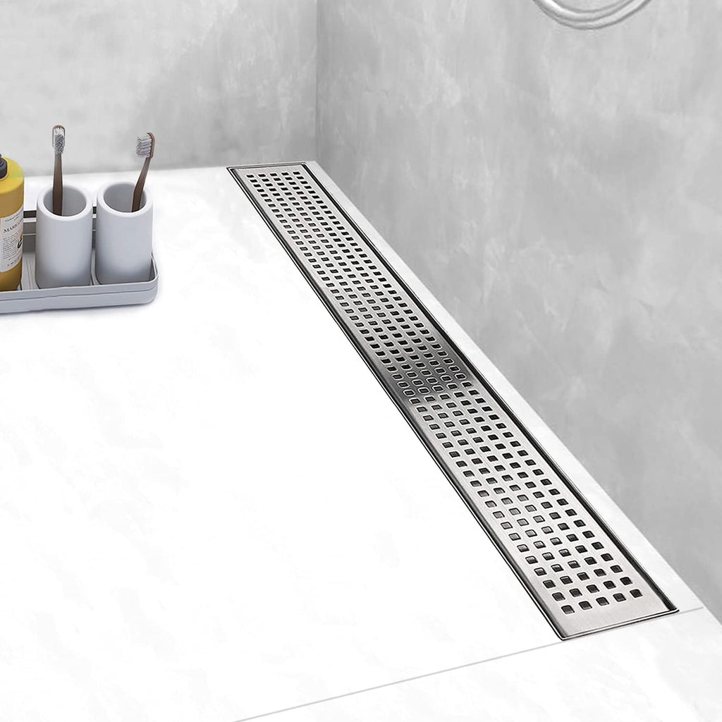 Brushed 304 Stainless Steel 12 inch Linear Shower Drain with Removable Grid Panel Z710979