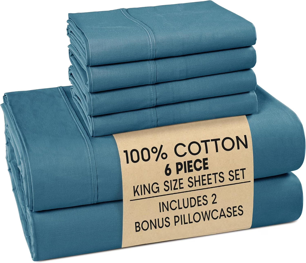 Blue Heaven 6 Piece 100% Cotton Percale Sheet Set F6613