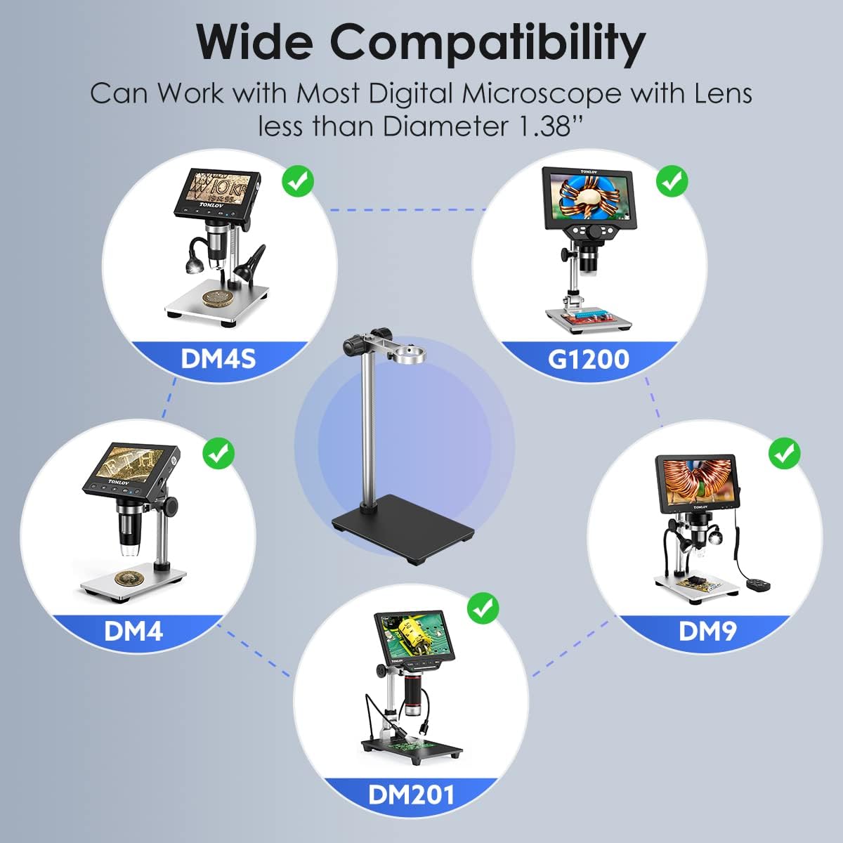 Microscope Base Stand Universal Holder Desktop Support Bracket for Max 1.4 Diameter USB LCD Digital Microscope Magnifier Camera, Aluminum Alloy Z96048