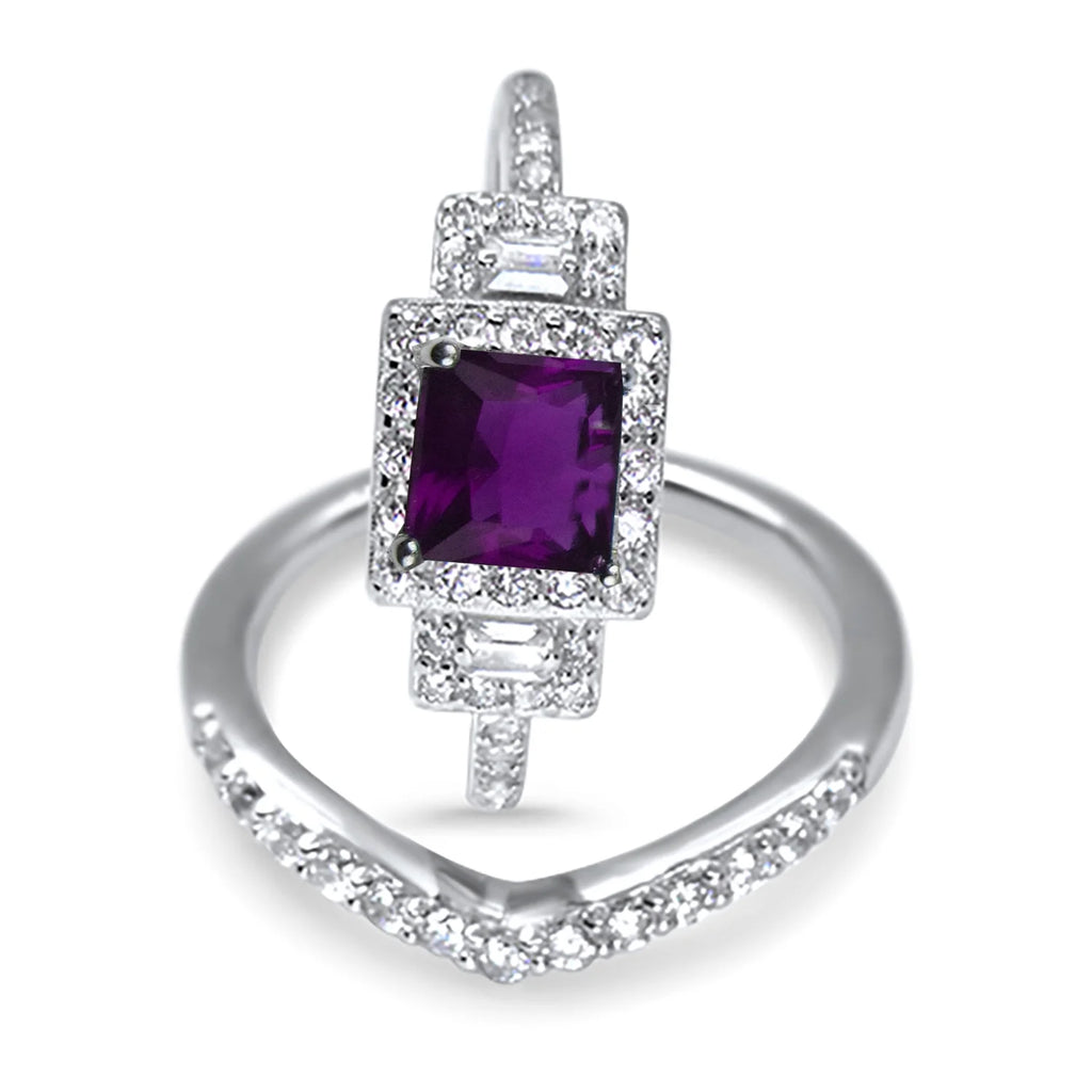 Amethyst Purple CZ Ring Set Size 6 Y299