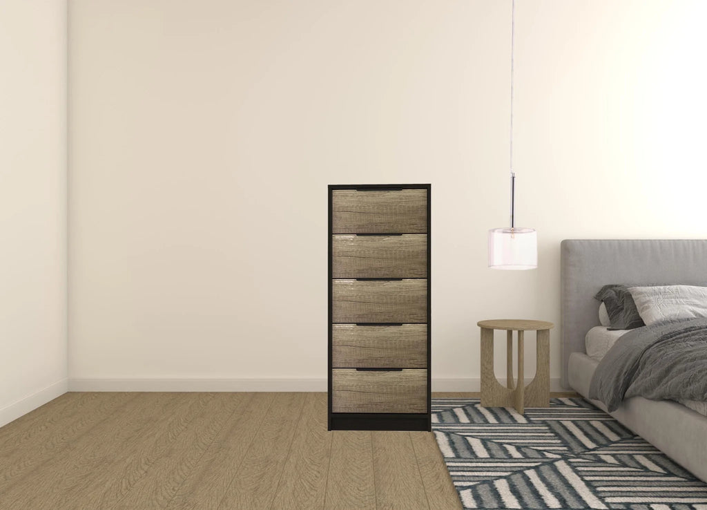 Black Light Oak 5 Drawer Wood Chest I25090