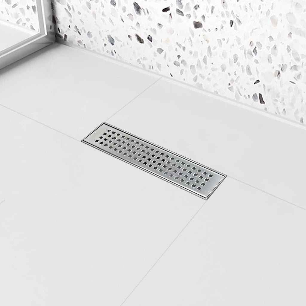 Brushed 304 Stainless Steel 12 inch Linear Shower Drain with Removable Grid Panel Z710979