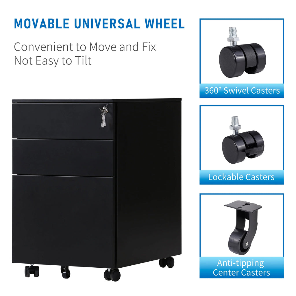 3 Drawer Black Mobile File Cabinet A754