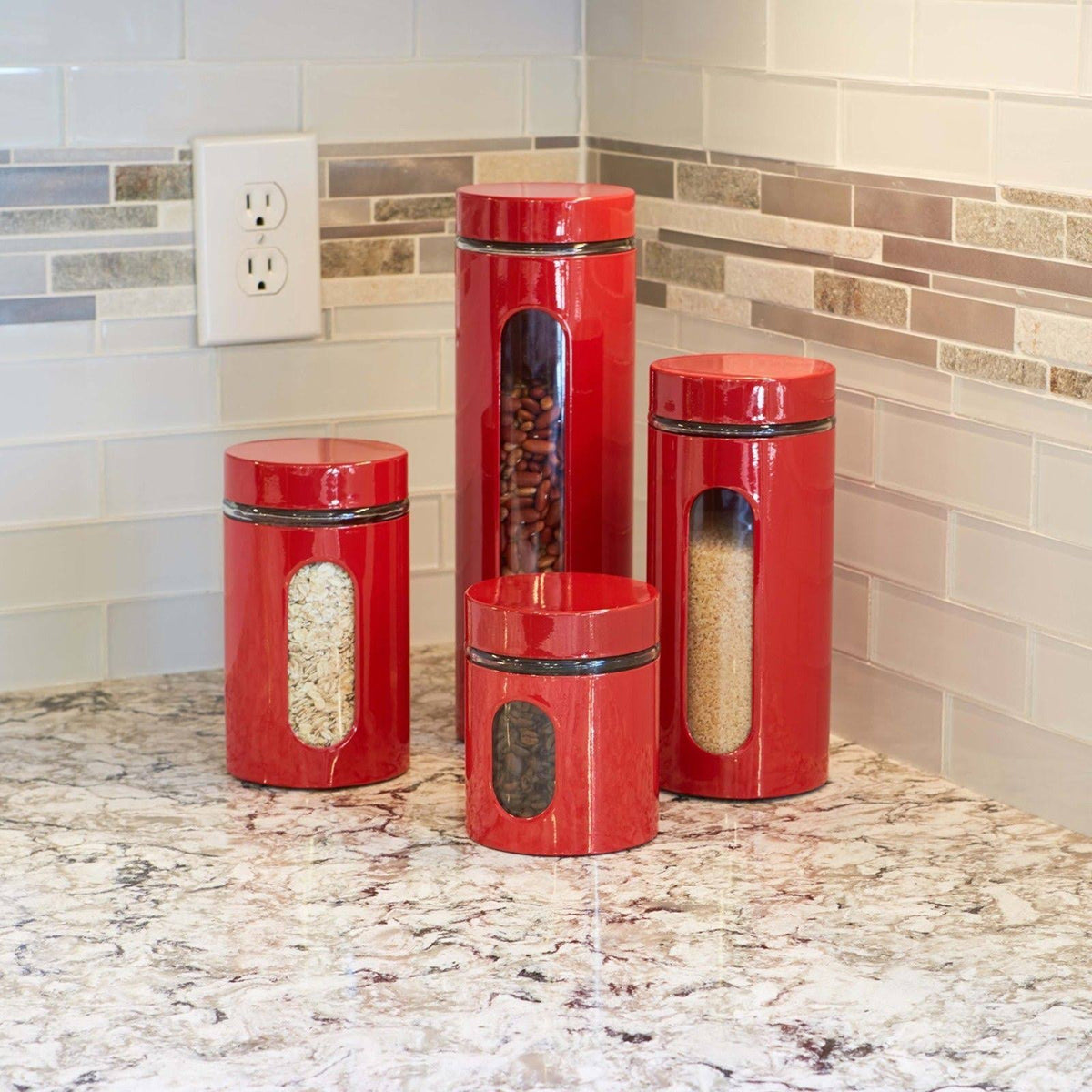 Glass and Stainless Steel Canister Set U879238