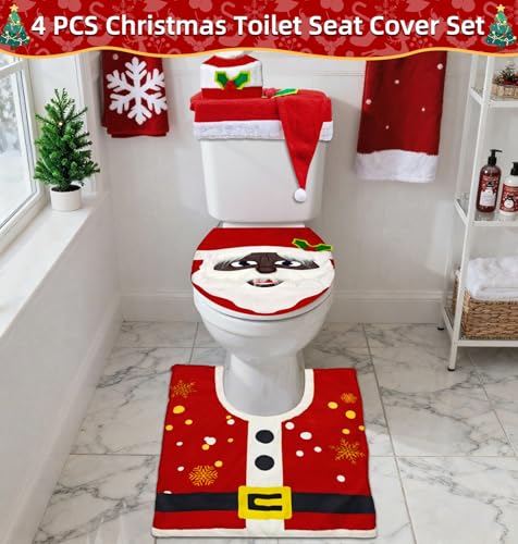 Black 4 Pcs Christmas Toilet Seat Cover Set W55798