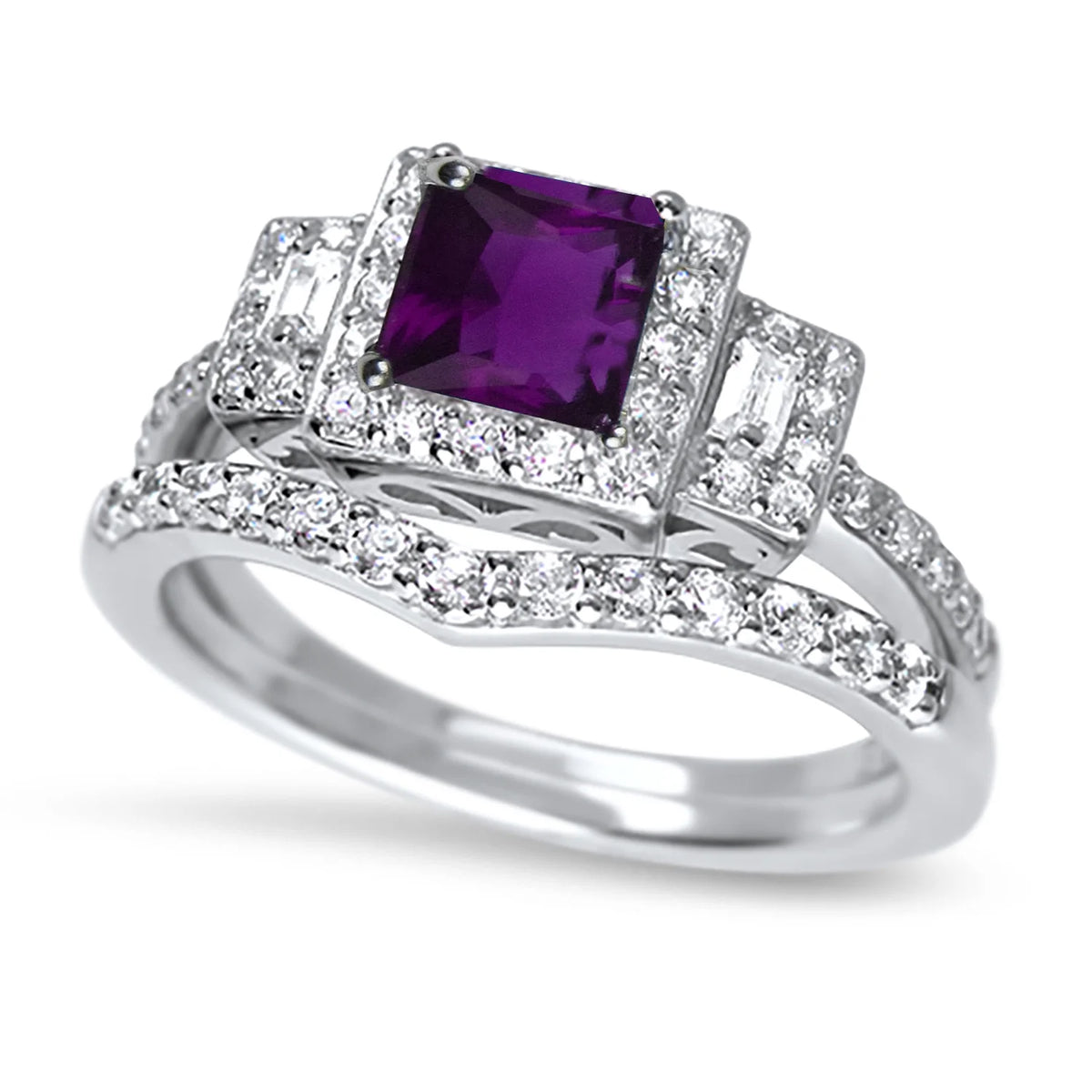 Amethyst Purple CZ Ring Set Size 6 Y299