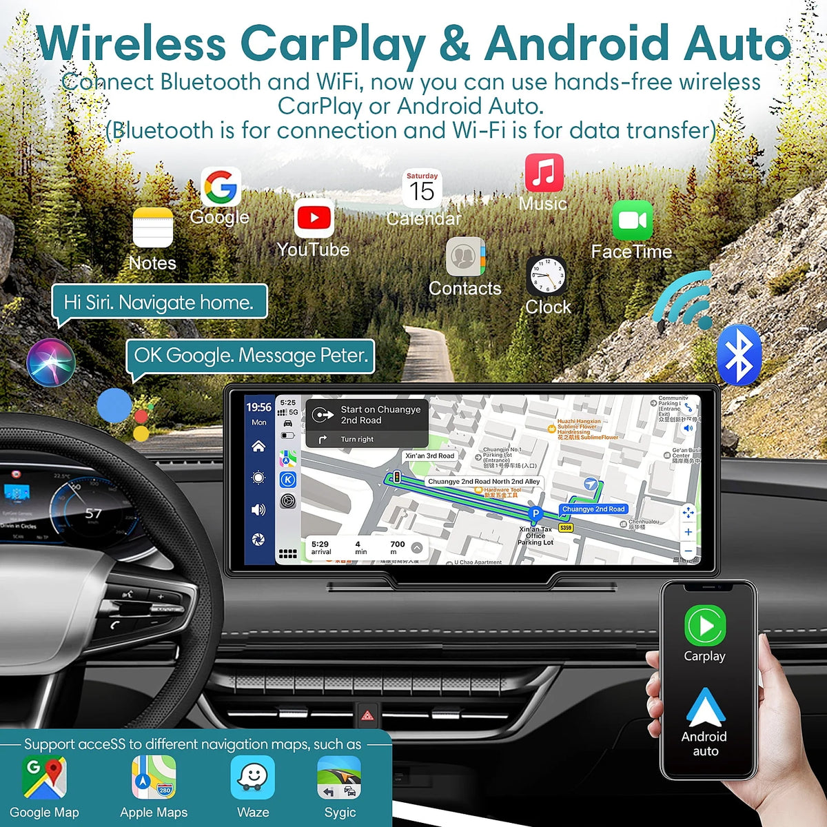9.3 Portable Car Stereo with 2.5K Dash Cam and Backup Camera I1369